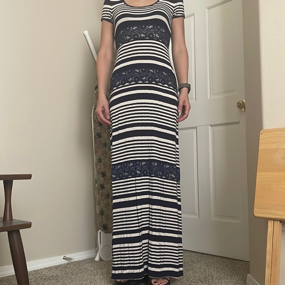 White and navy long dress
